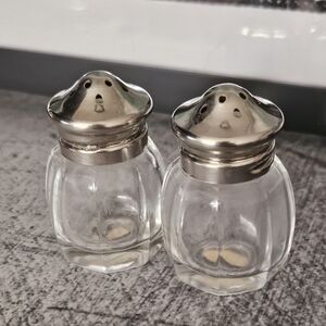 Rare Vintage Mini Silver and Clear Crystal Glass Salt and Pepper Shakers
